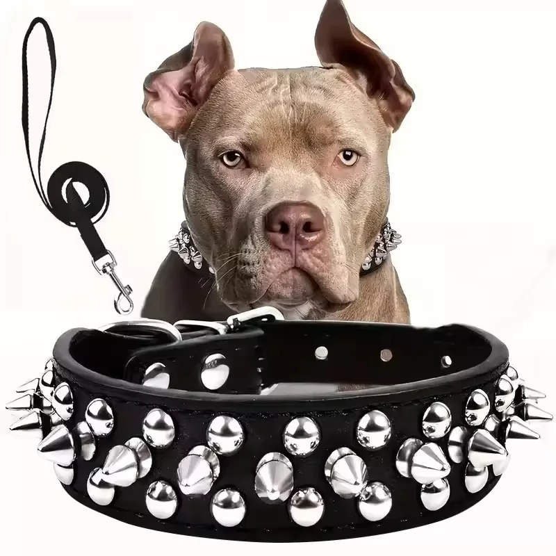 spiked dog collar, collar and leash set, adjustable dog collar