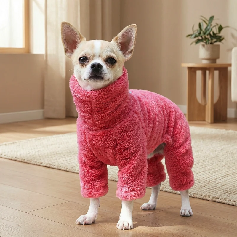 Warm Fleece Dog Onesies Cute Soft Pet Pyjamas with High Collar